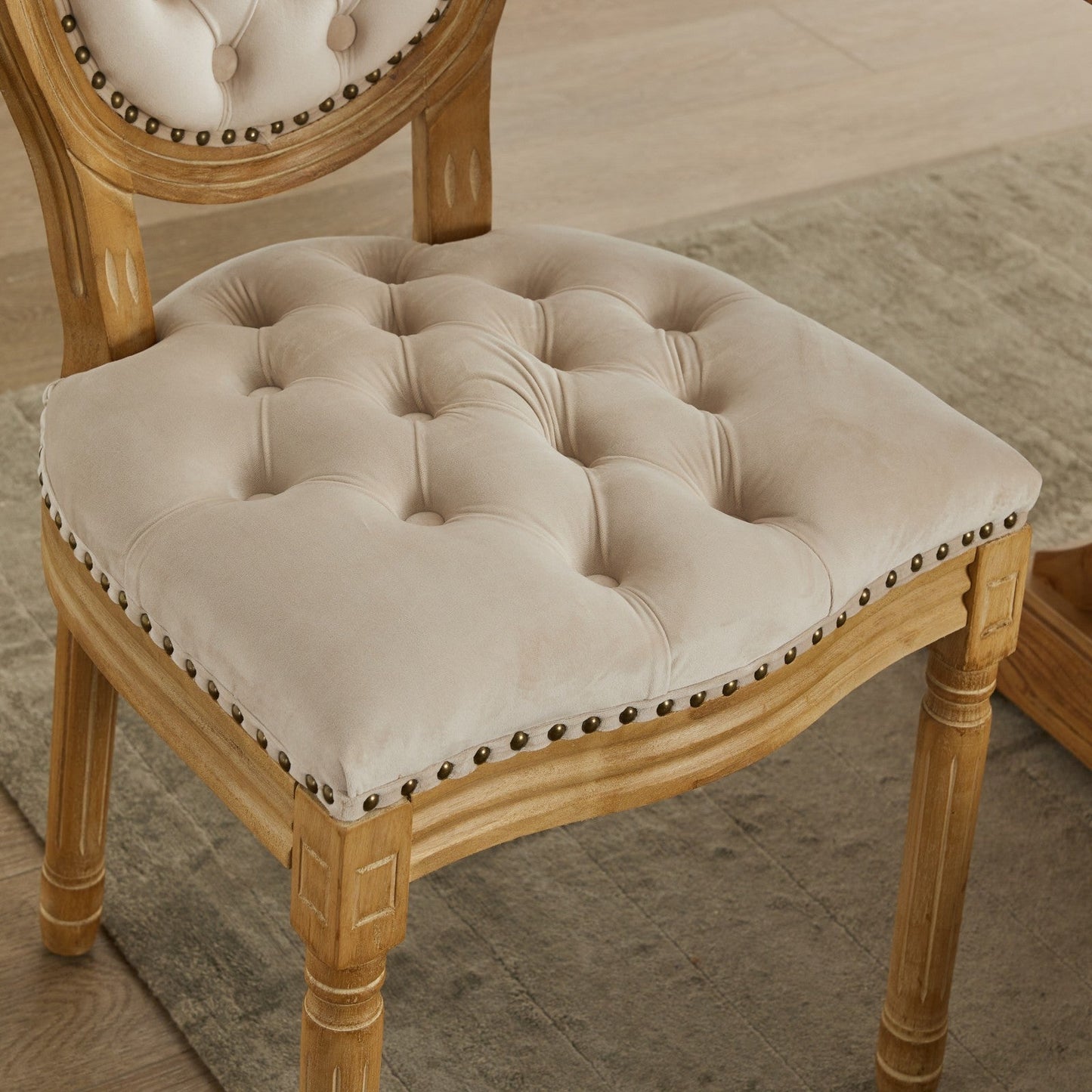 Button Tufted Upholstered Dining Chair with Round Back and Nailhead Trim, Set of 2