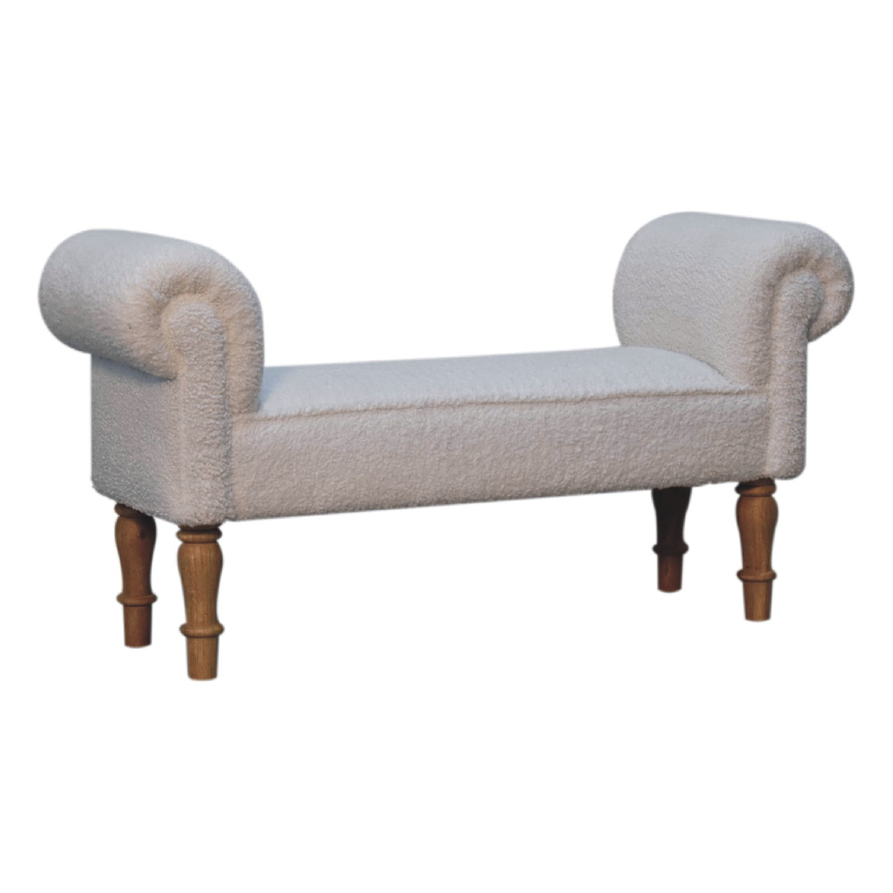 Upholstered Bench with Rolled Arms and Fluted Legs