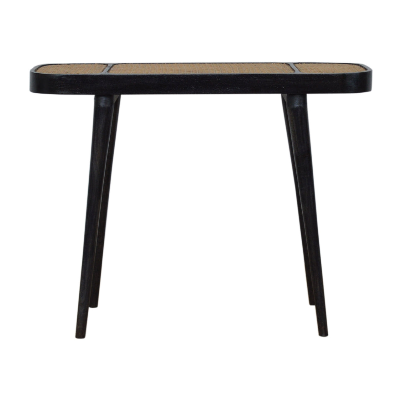 Wood and Rattan Console Table with Tapered Legs