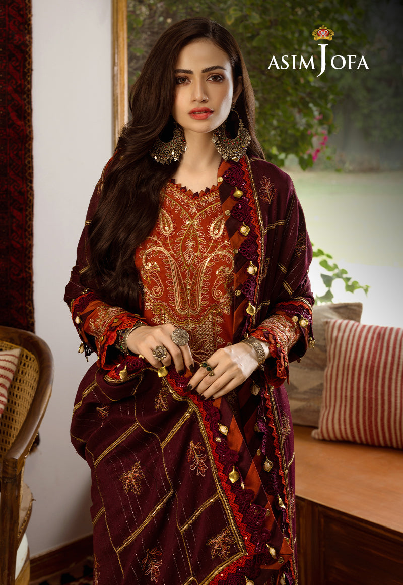 AJKTP-09 EMBROIDERED SELF TWILL 3 PCS STITCHED