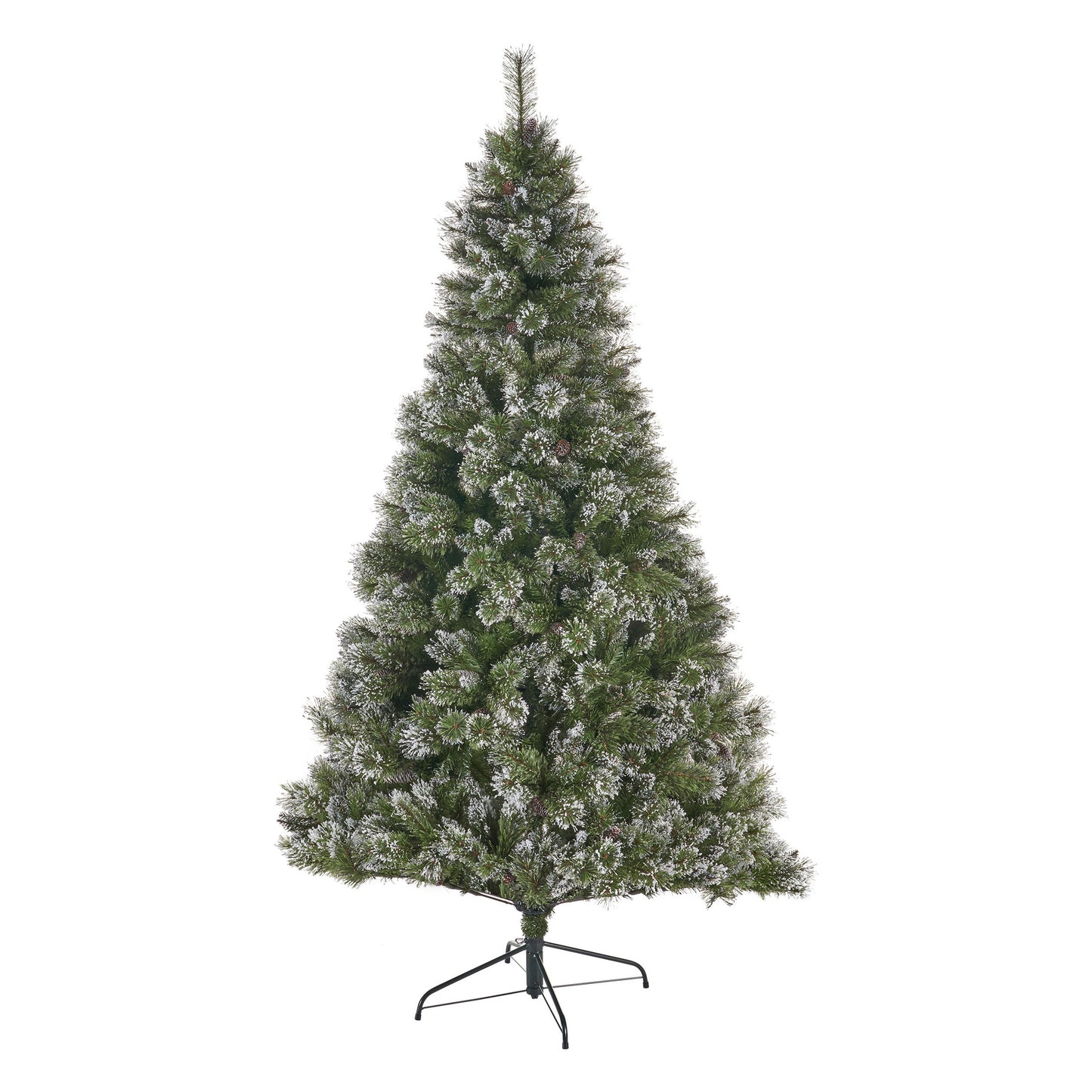 Nuvia 7 ft Brilste Mixed Hinged Christmas Tree with Snow, Glitter, 78 Frosted Pine Cones, No Light
