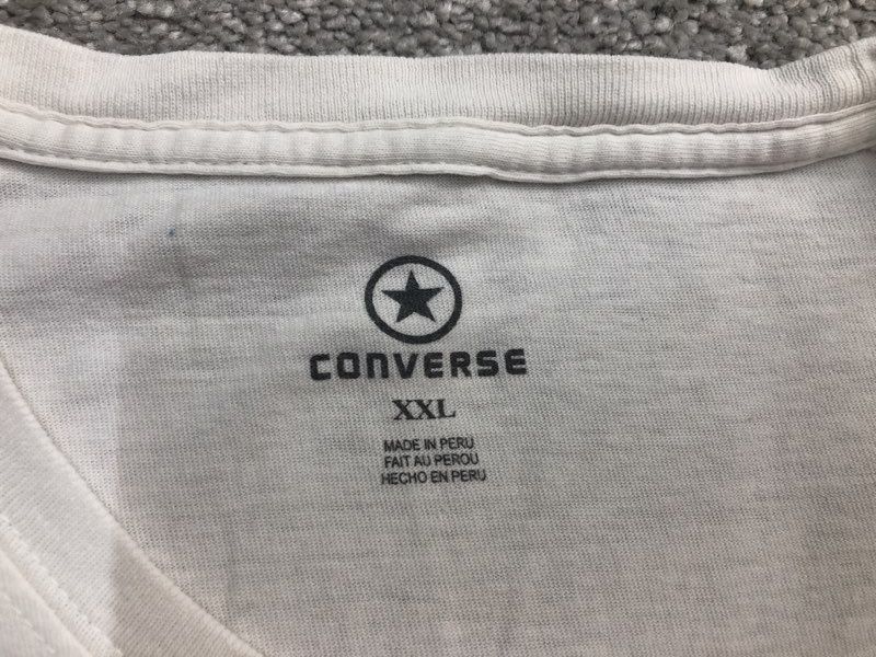 Converse Shirts Men XXL White Spell Out Logo Pullover Crew Neck Tee Short Sleeve