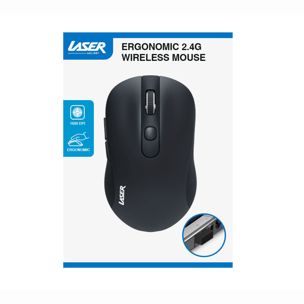 Laser Ergonomic Wireless Mouse for PC and Mac (Black)