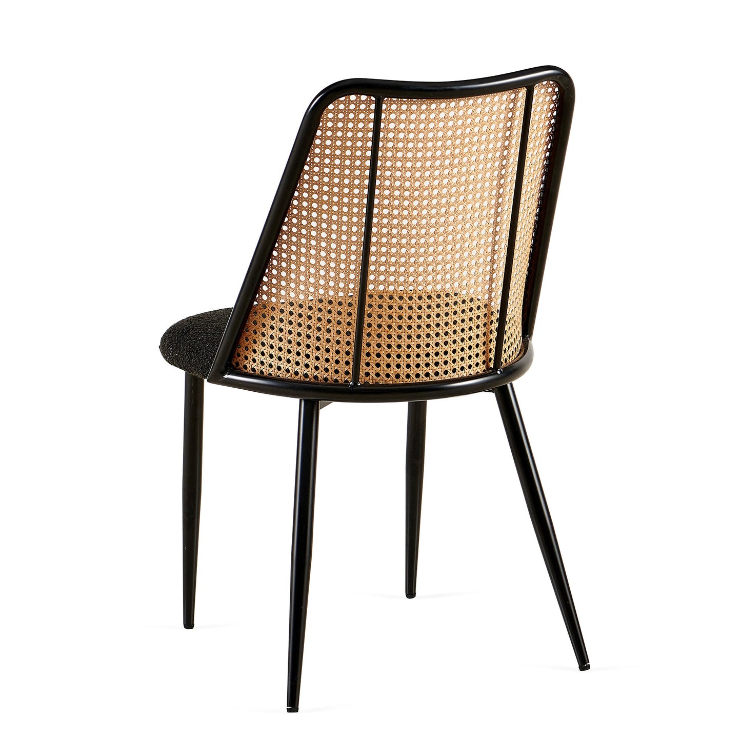 Upholstered Dining Chair with Natural Cane Back and Metal Legs, Set of 2