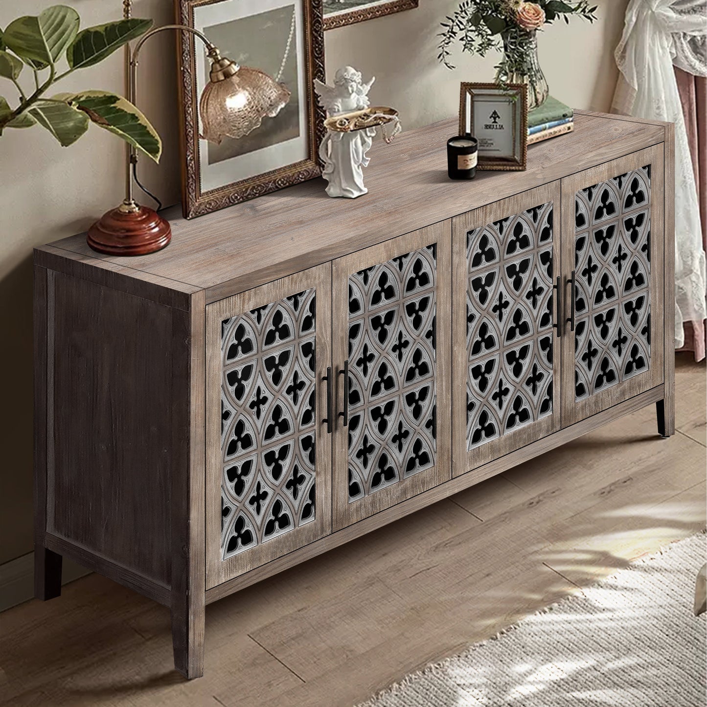 Colossus Wood Cabinet with Floral Pattern and 4 Doors
