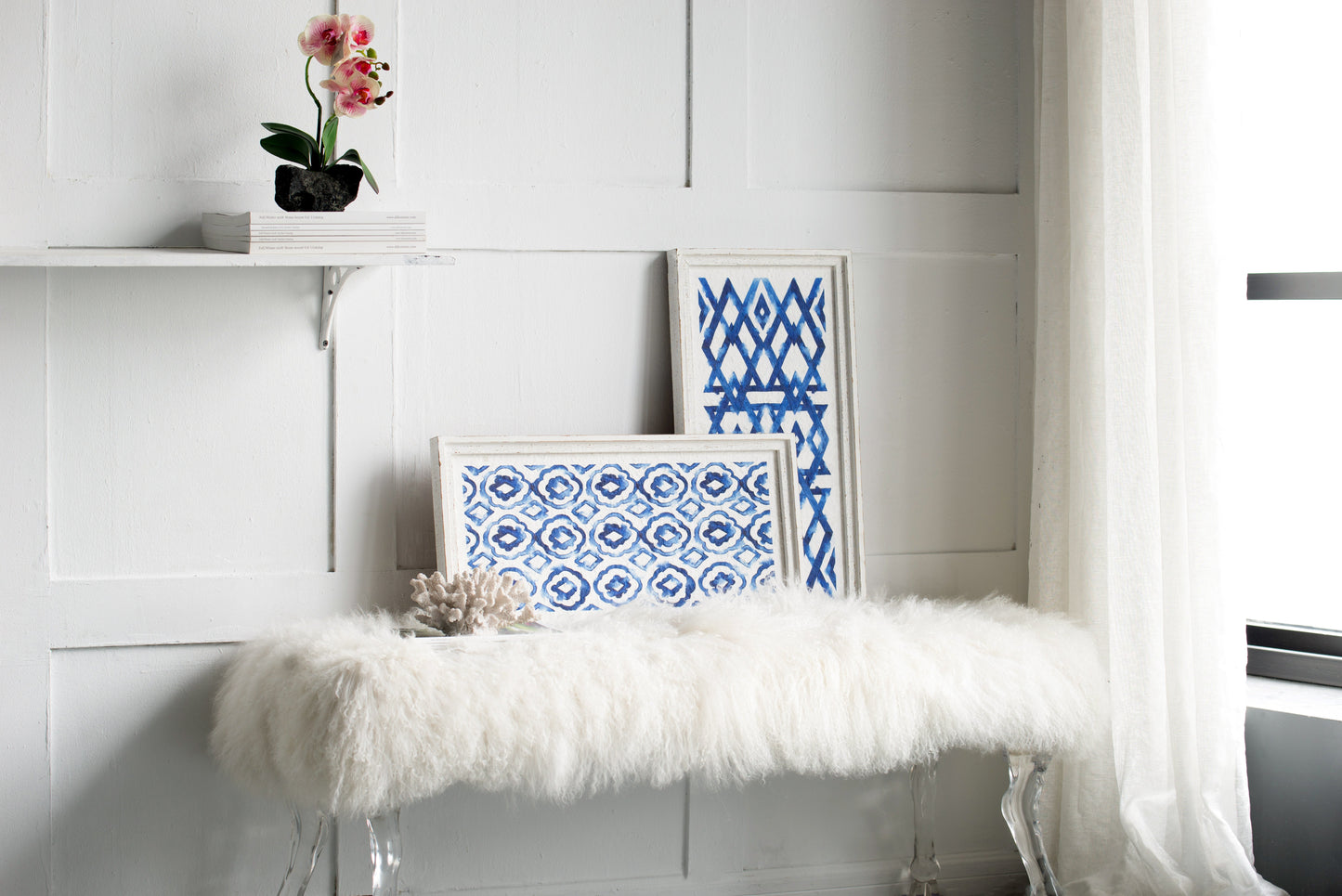 Wall Art with Wood Frame and Bold Patterns, Set of 2