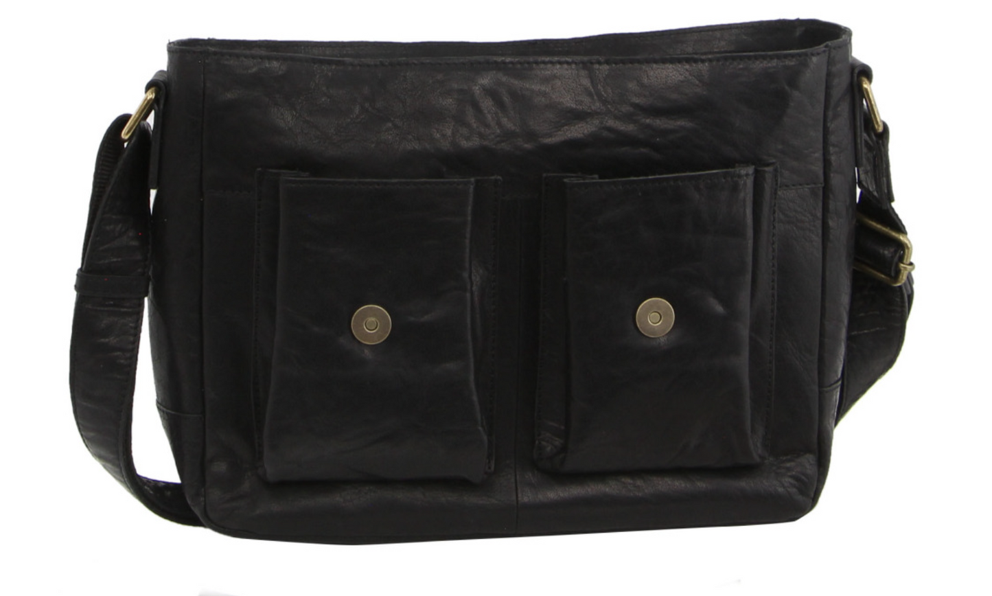 Pierre Cardin Genuine Leather 13" Laptop Messenger Bag (Black)