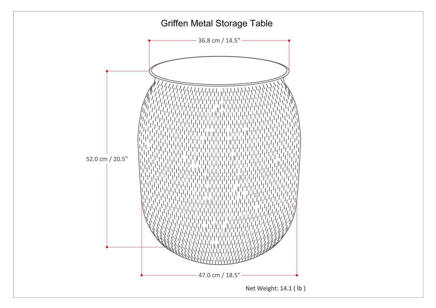 Destiny Drum-Shaped Hammered Accent Table with Removable Top