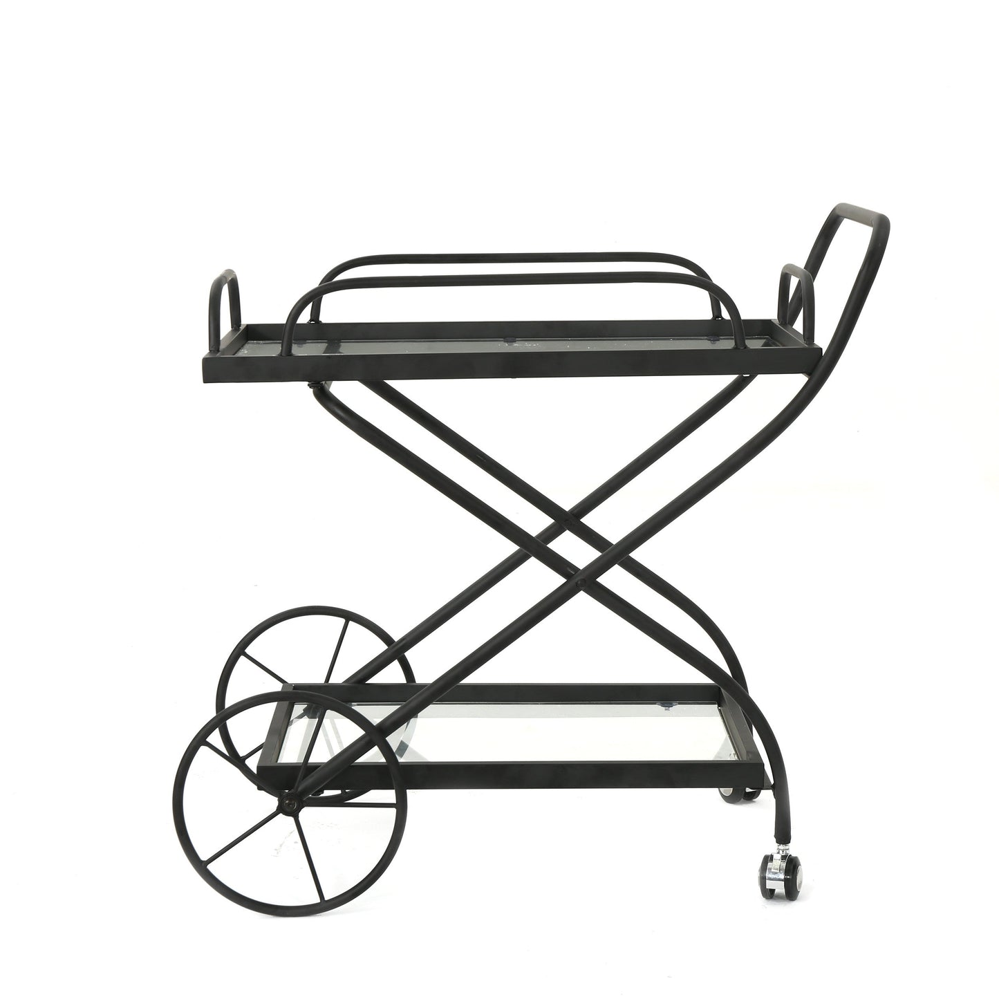 Allegro Outdoor Bar Cart with 2 Tempered Glass Shelves and Metal Frame