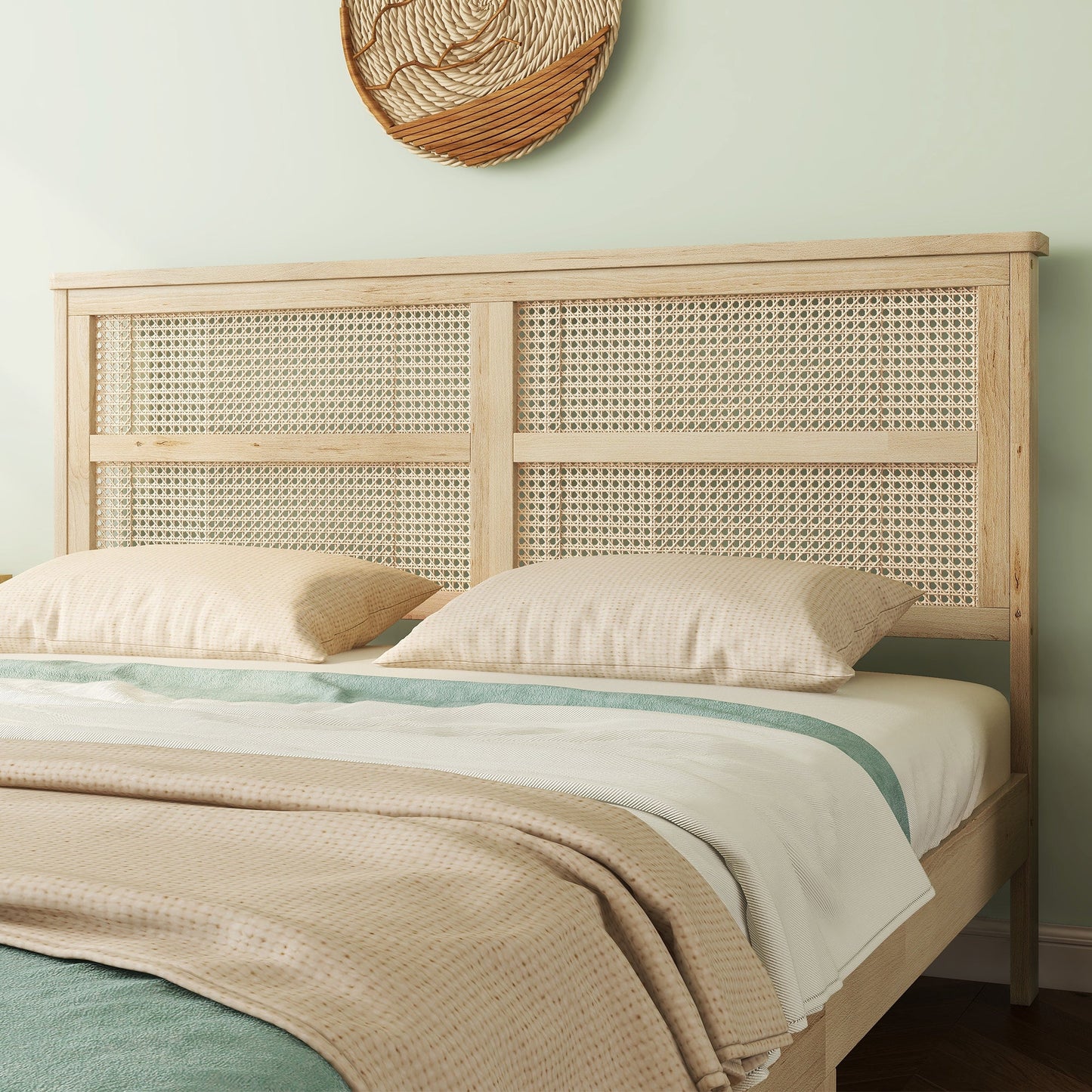 Queen Size Bed with Rattan Headboard