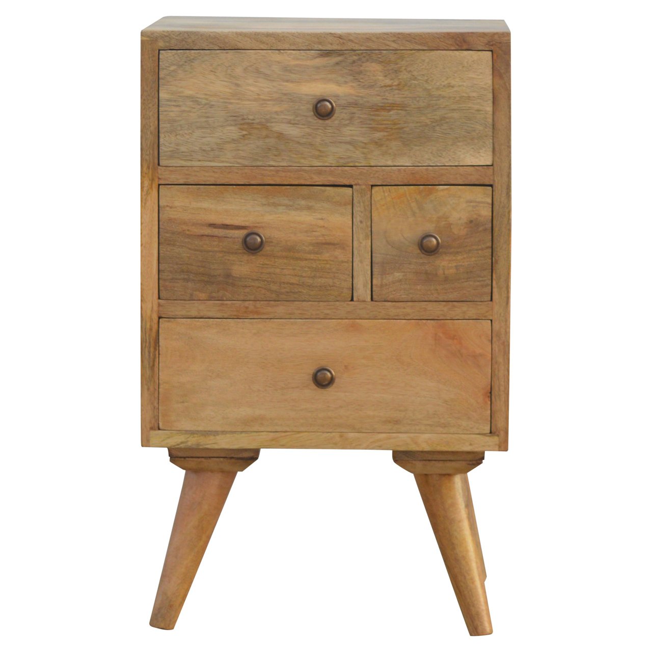 4-Drawer Bedside with Tapered Legs and Shiny Knobs