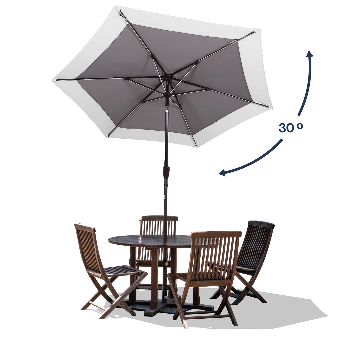 Spencer Classic Coastal 2-Tone Solar LED Market Patio Umbrella with 12 LED Strip Lights