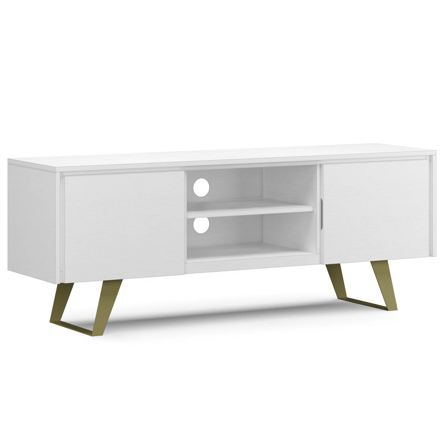 Pioneer TV Stand for TVs Up To 70 Inches with 2 Side Doors, Open Central Shelves and Metal Angled Legs