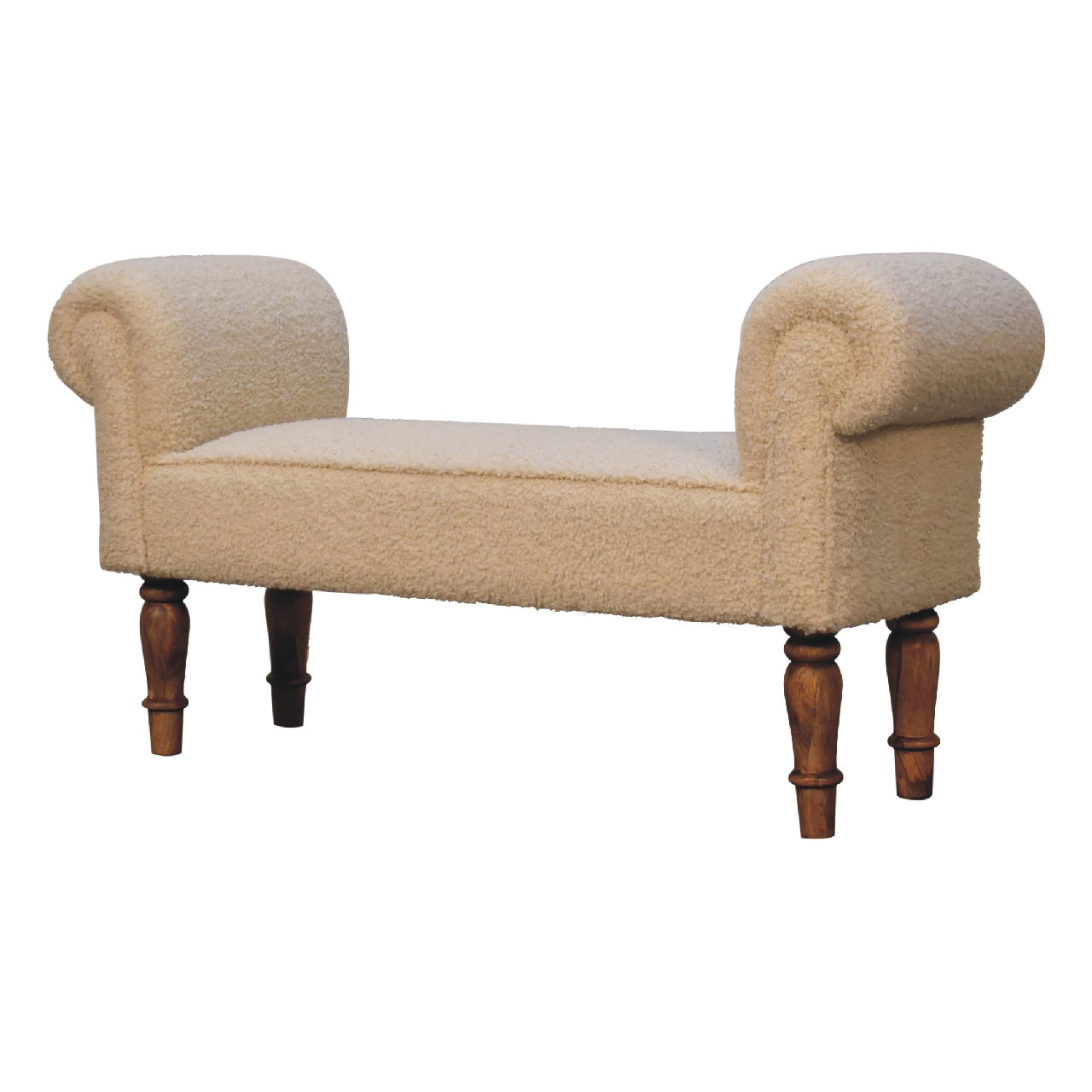 Upholstered Bench with Fluted Legs and Rolled Arm
