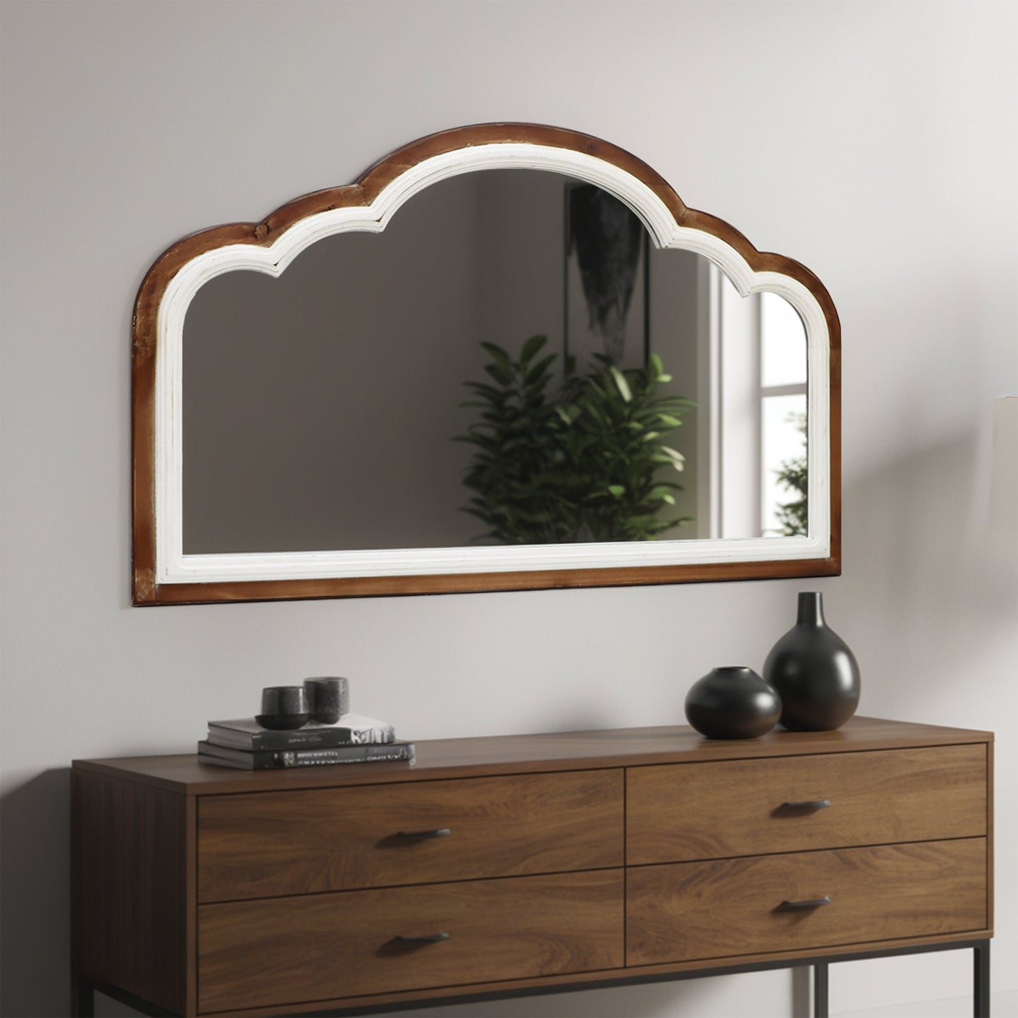 Wood Arch Wall Mirror, Shabby Chic Mirror