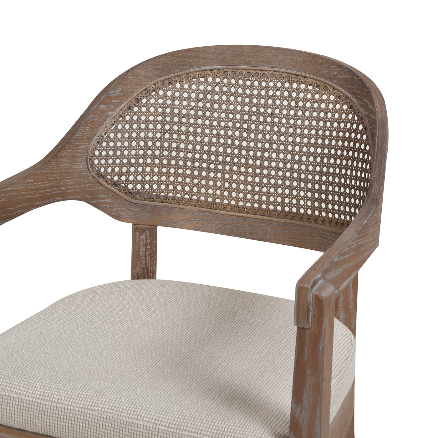 Upholstered Dining Chair with Rattan Back and Wood Frame