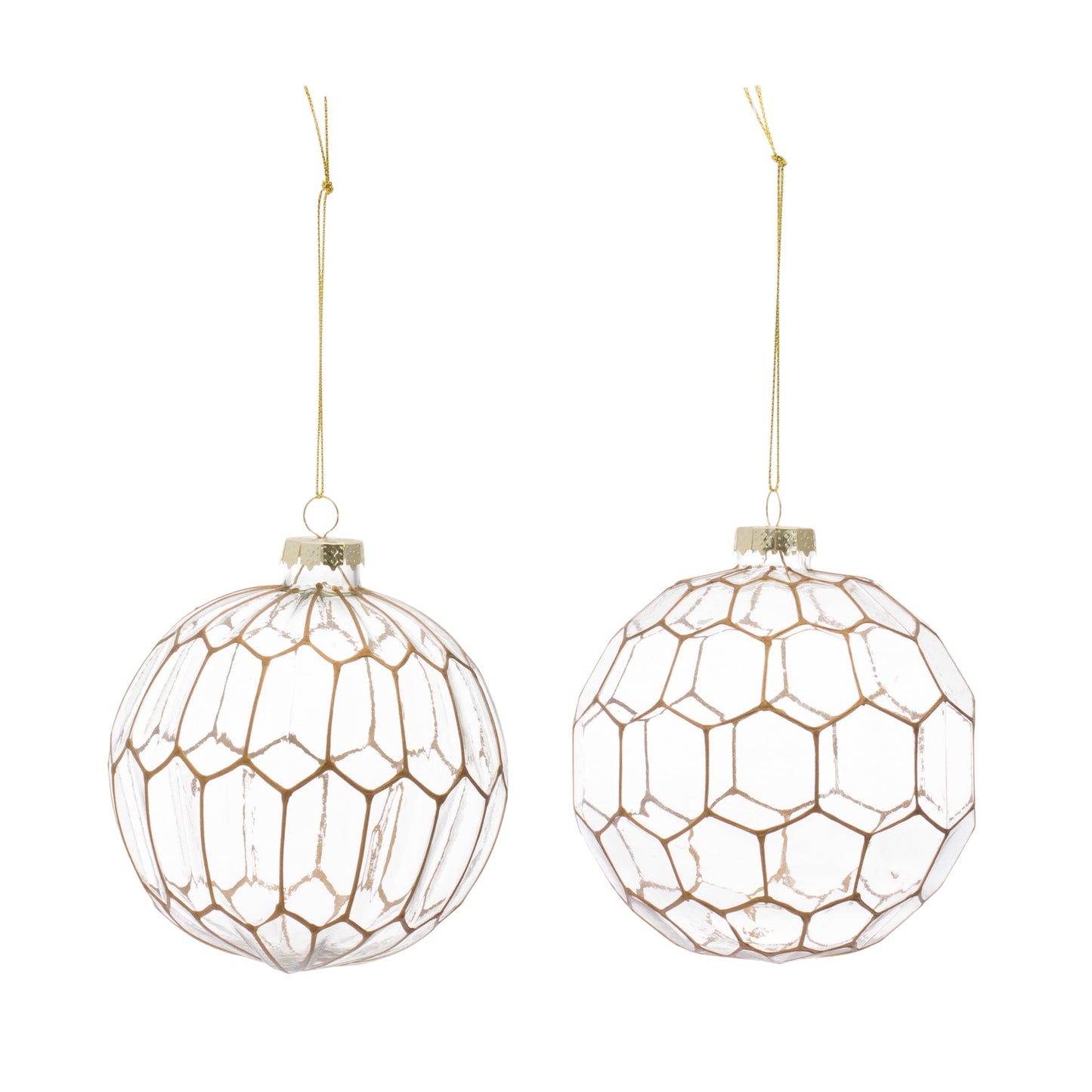 Clear Glass Ornament with Gold Geometric Design, Set of 6