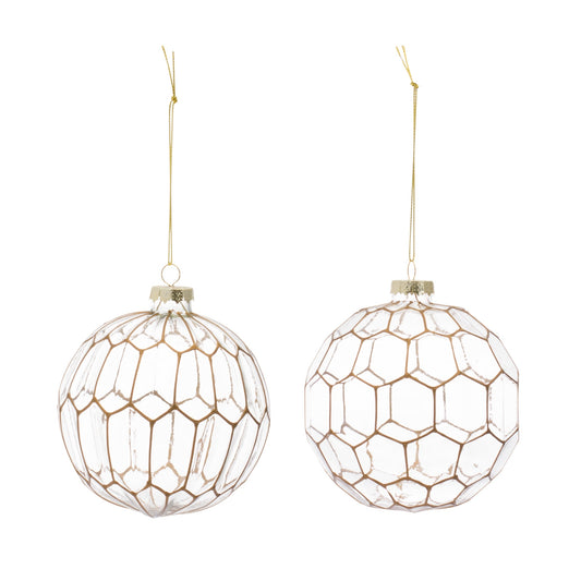 Clear Glass Ornament with Gold Geometric Design, Set of 6