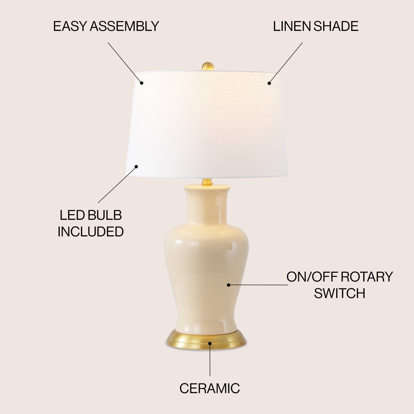 Julian Traditional Classic Ceramic Urn LED Table Lamp