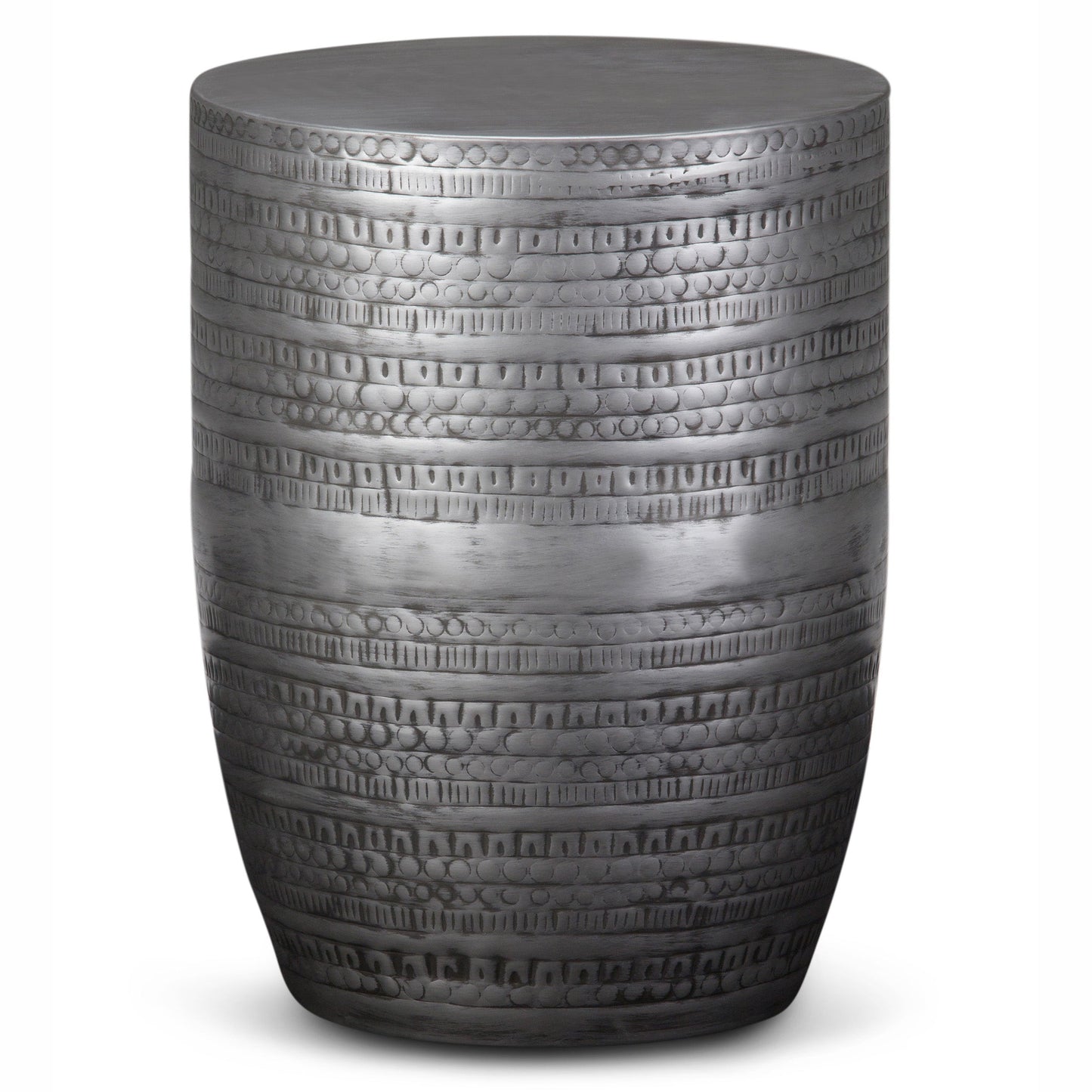 Heights Solid Metal Drum-Shaped Accent Table with Distinctive Texture