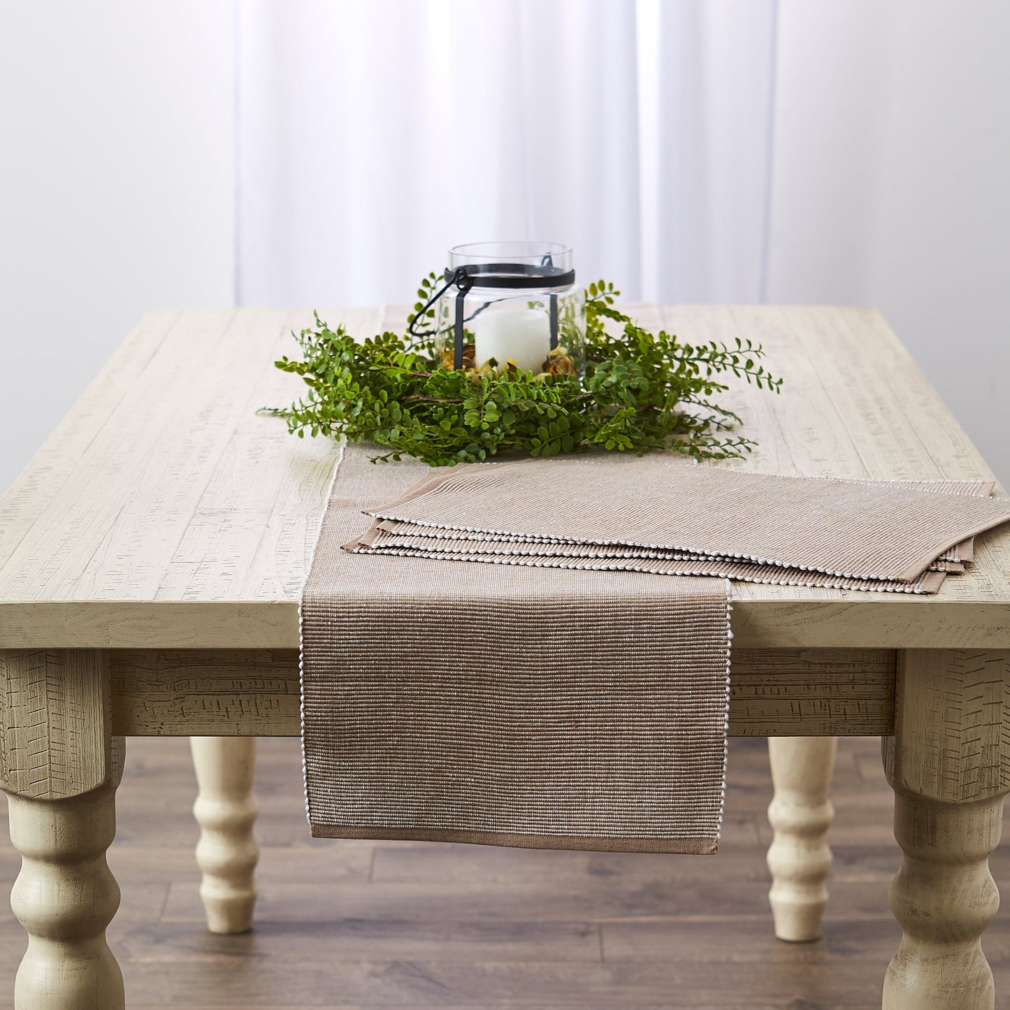 Stone/White 2-Tone Ribbed Table Runner 13X72