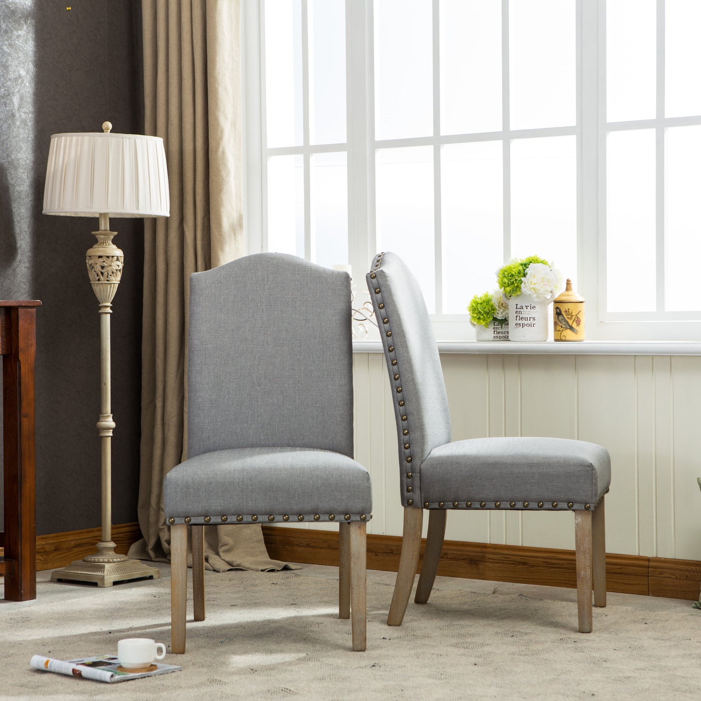 Wolen Upholstered Dining Chair with Nailhead Trim and High Back, Set of 2