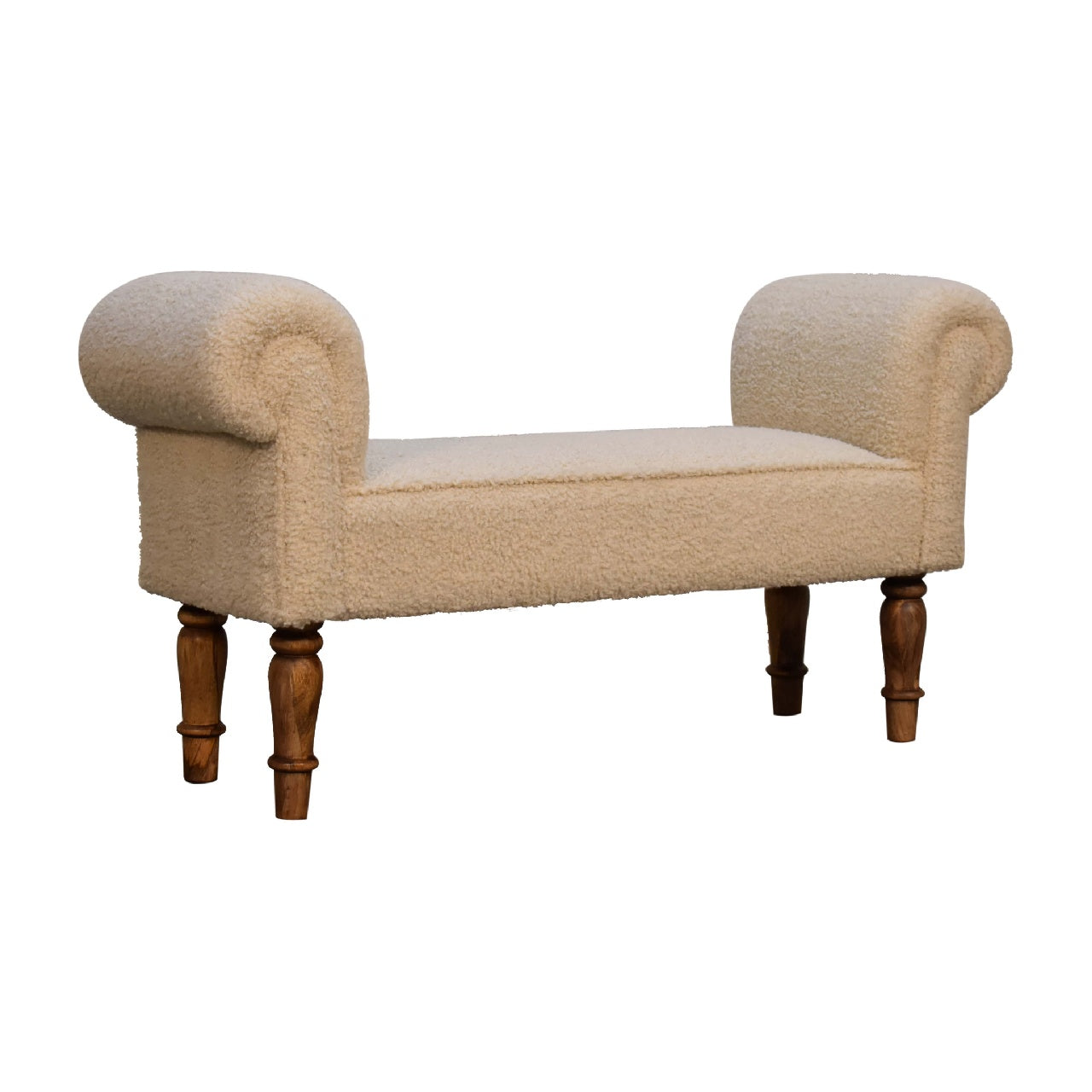 Upholstered Bench with Fluted Legs and Rolled Arm