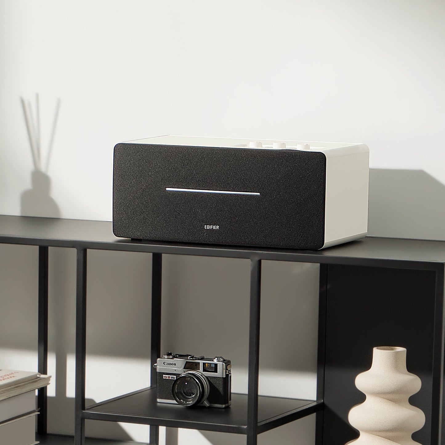 Edifier D12 Bookshelf Speaker Integrated Desktop Stereo Bluetooth Wireless Computer Speaker with Subwoofer Line Out (White)