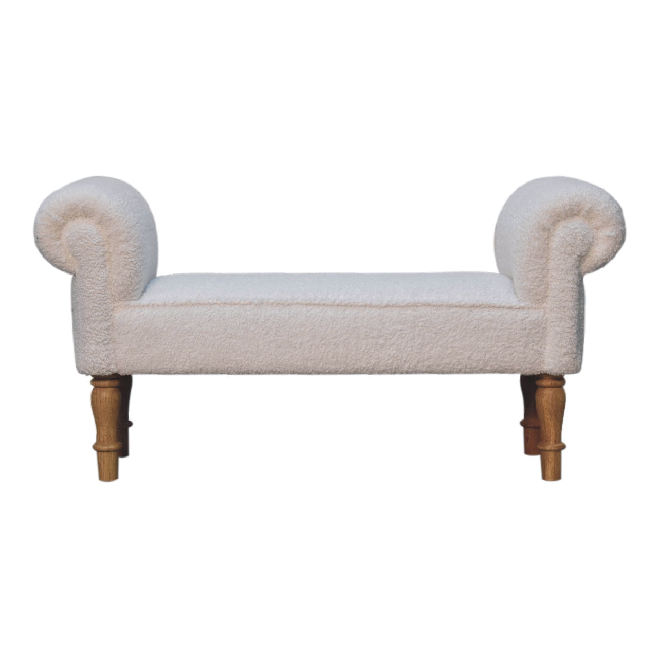 Upholstered Bench with Rolled Arms and Fluted Legs