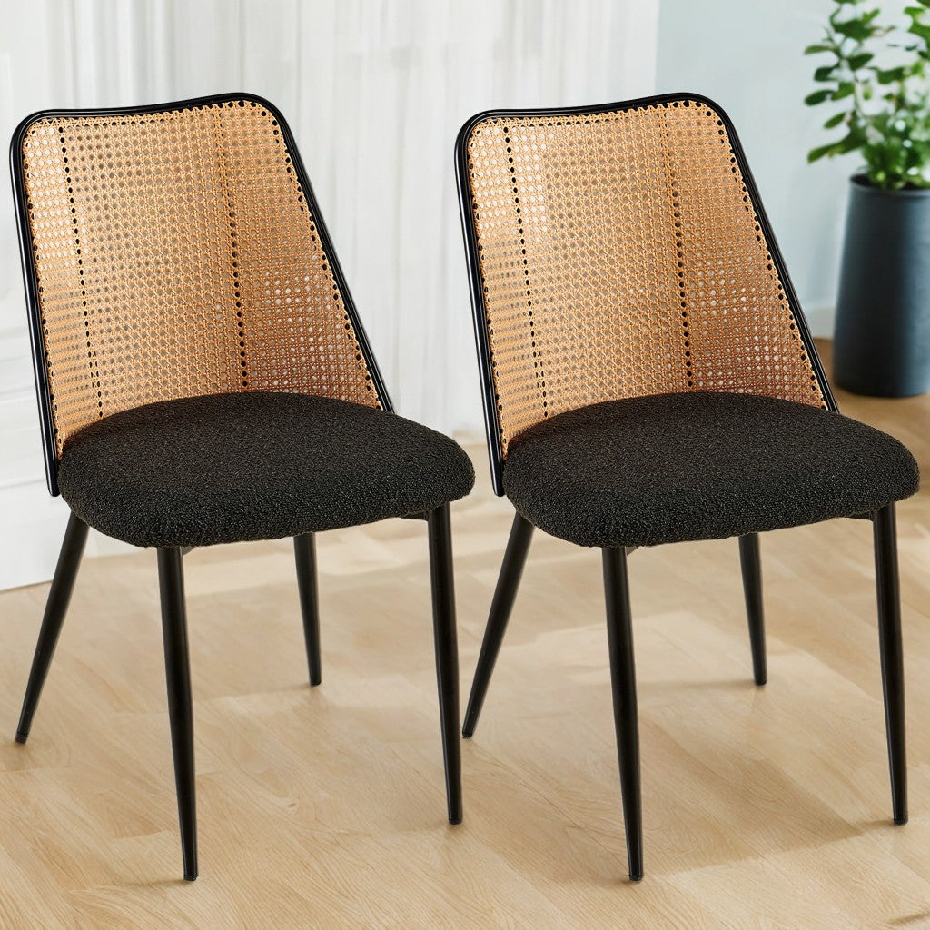 Upholstered Dining Chair with Natural Cane Back and Metal Legs, Set of 2