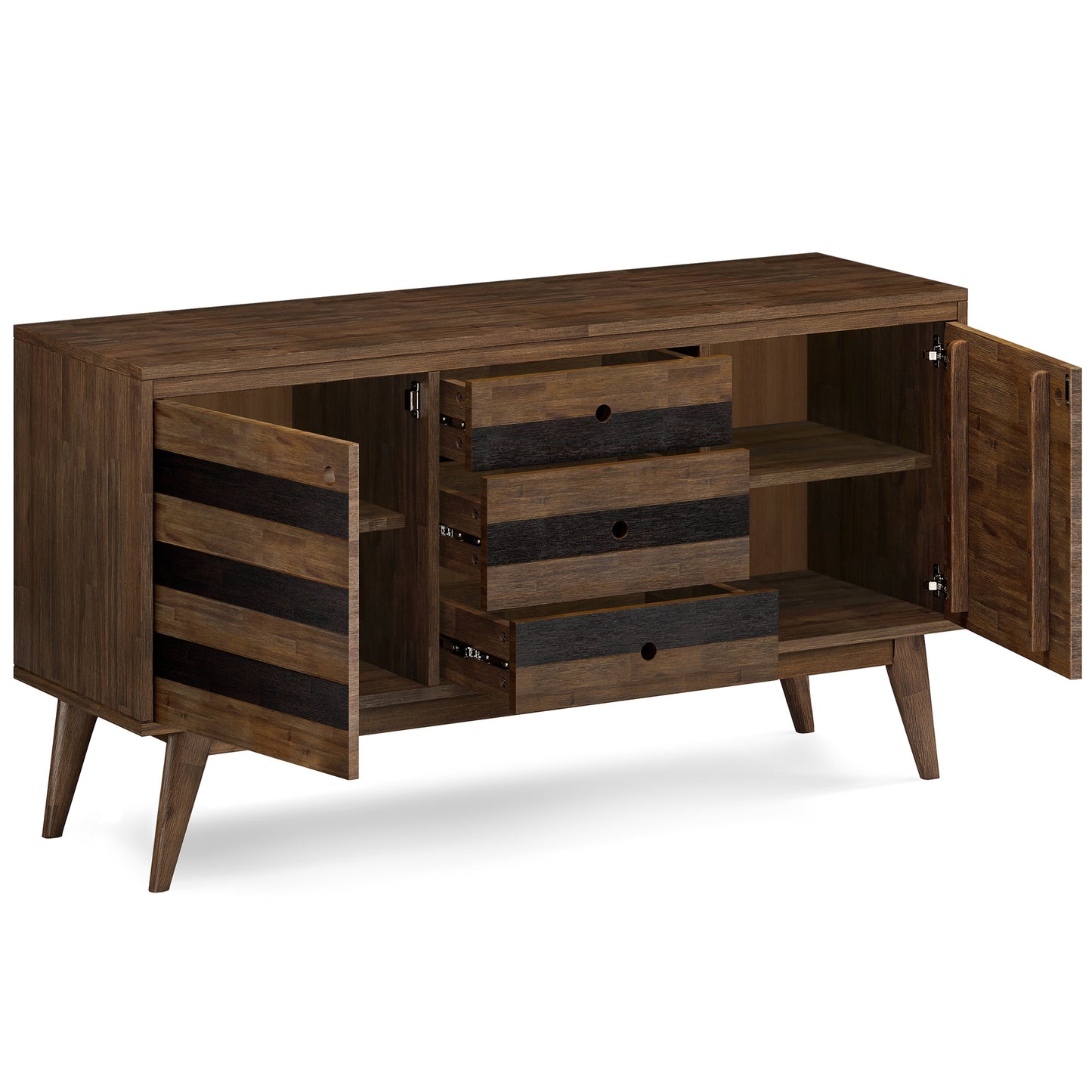 2-Door Sideboard with 3 Drawers and Adjustable Shelves, Rustic Natural Aged Brown