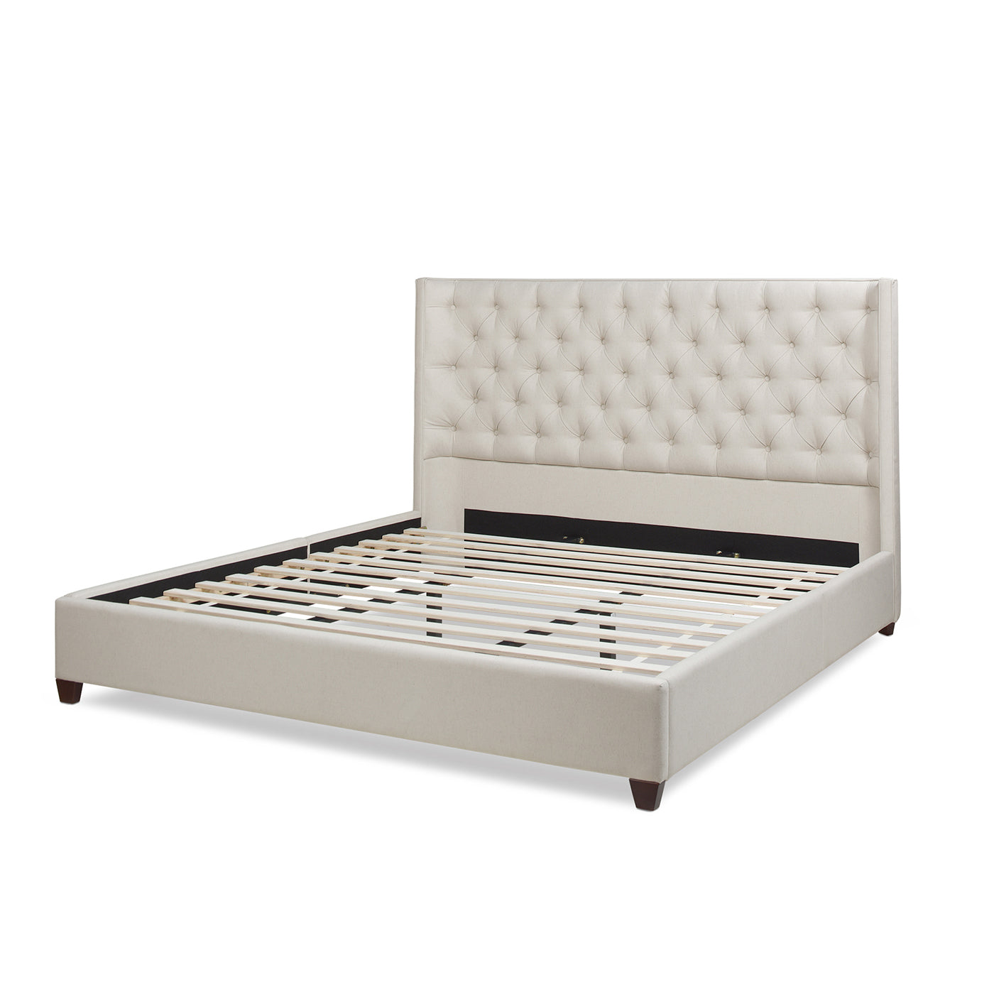King-Size Upholstered Platform Bed with Tufted Headboard and Wing Back