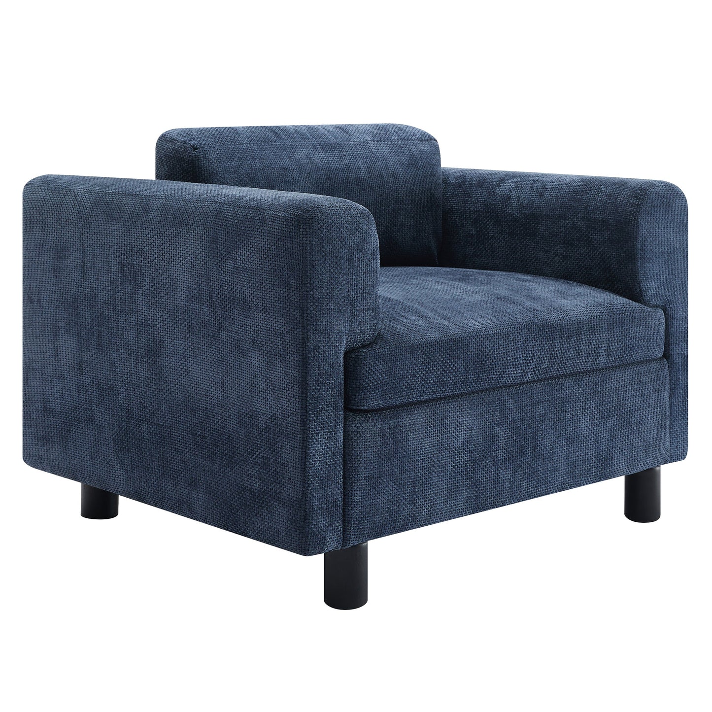 Elixired Upholstered Arm Chair with Tucked Armrests and Round Rubberwood Legs