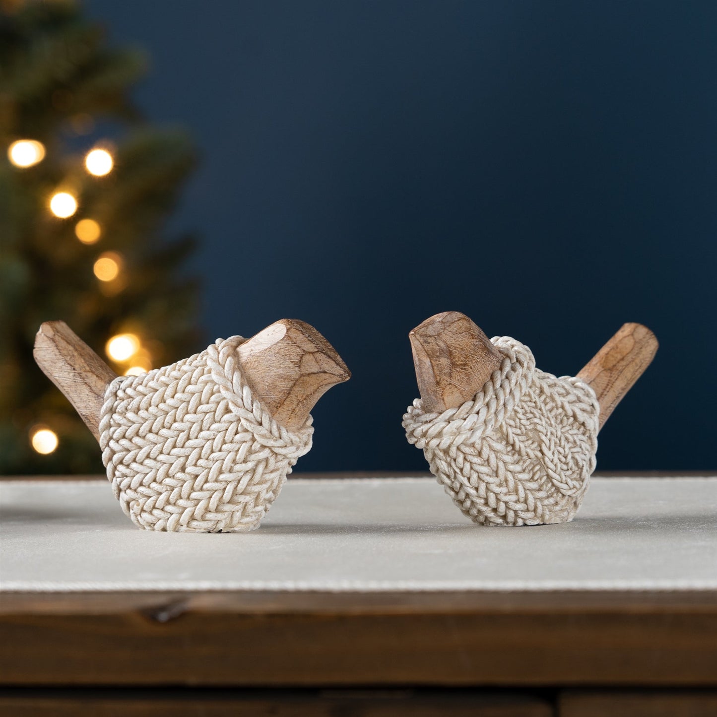 Holiday Bird Figurine with Woven Sweater, Set of 2