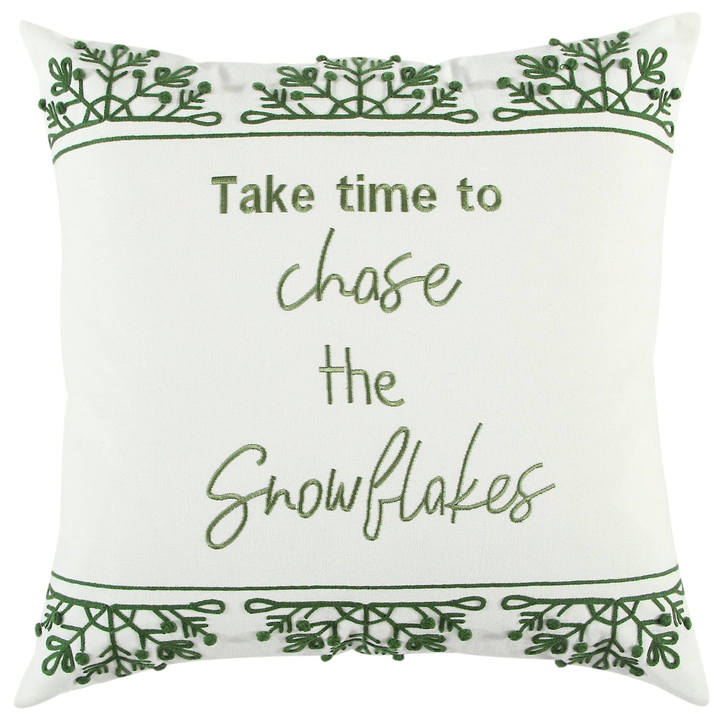 Green Embroidered Cotton Sentiment Decorative Throw Pillow
