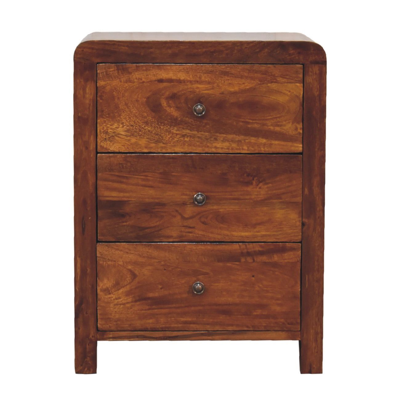 Solid Wood Bedside with 3 Drawers and Metal Handle