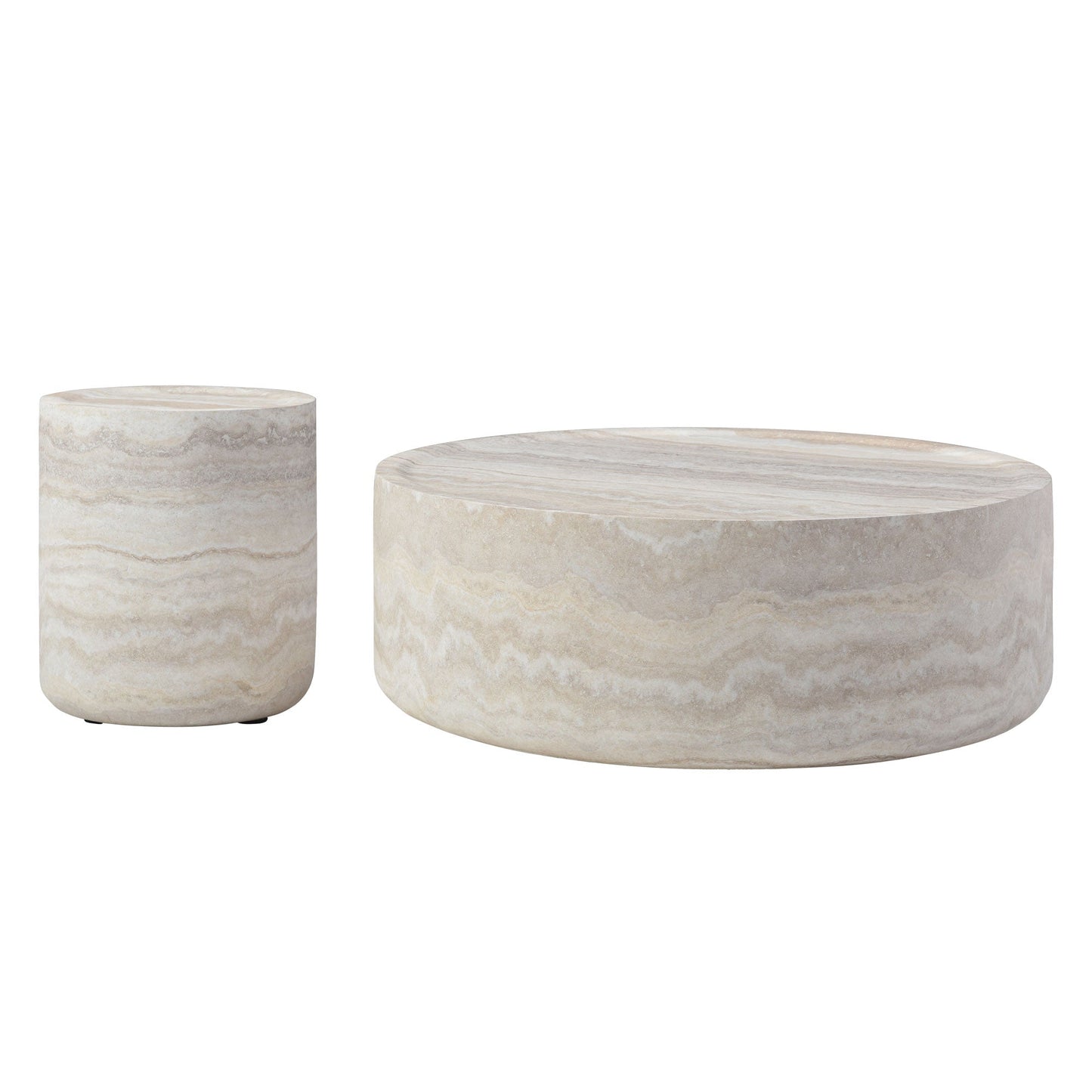Willowed Faux Travertine Textured Circle Coffee Table