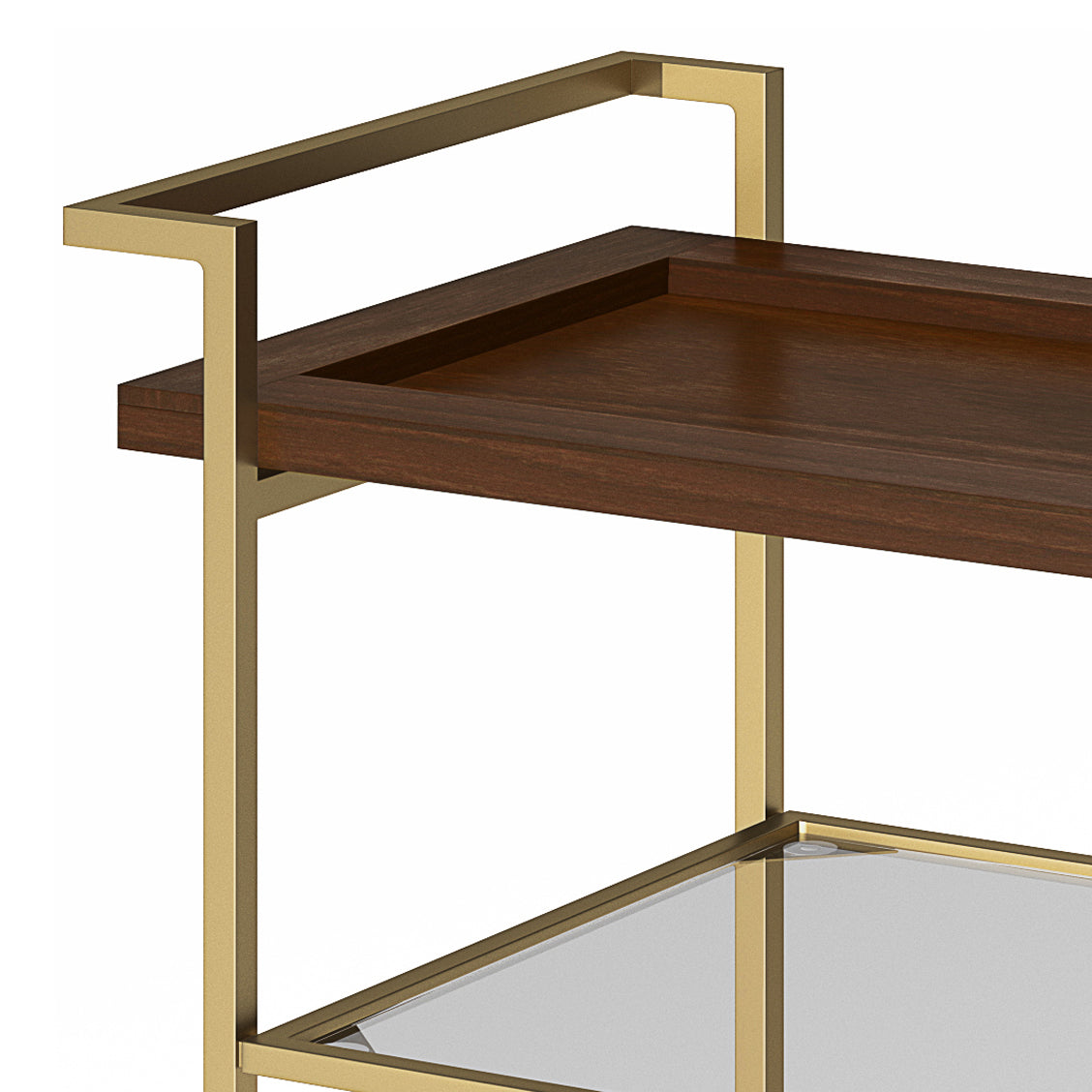 26" Bar Cart with Tempered Glass Middle Shelf and Metal Base