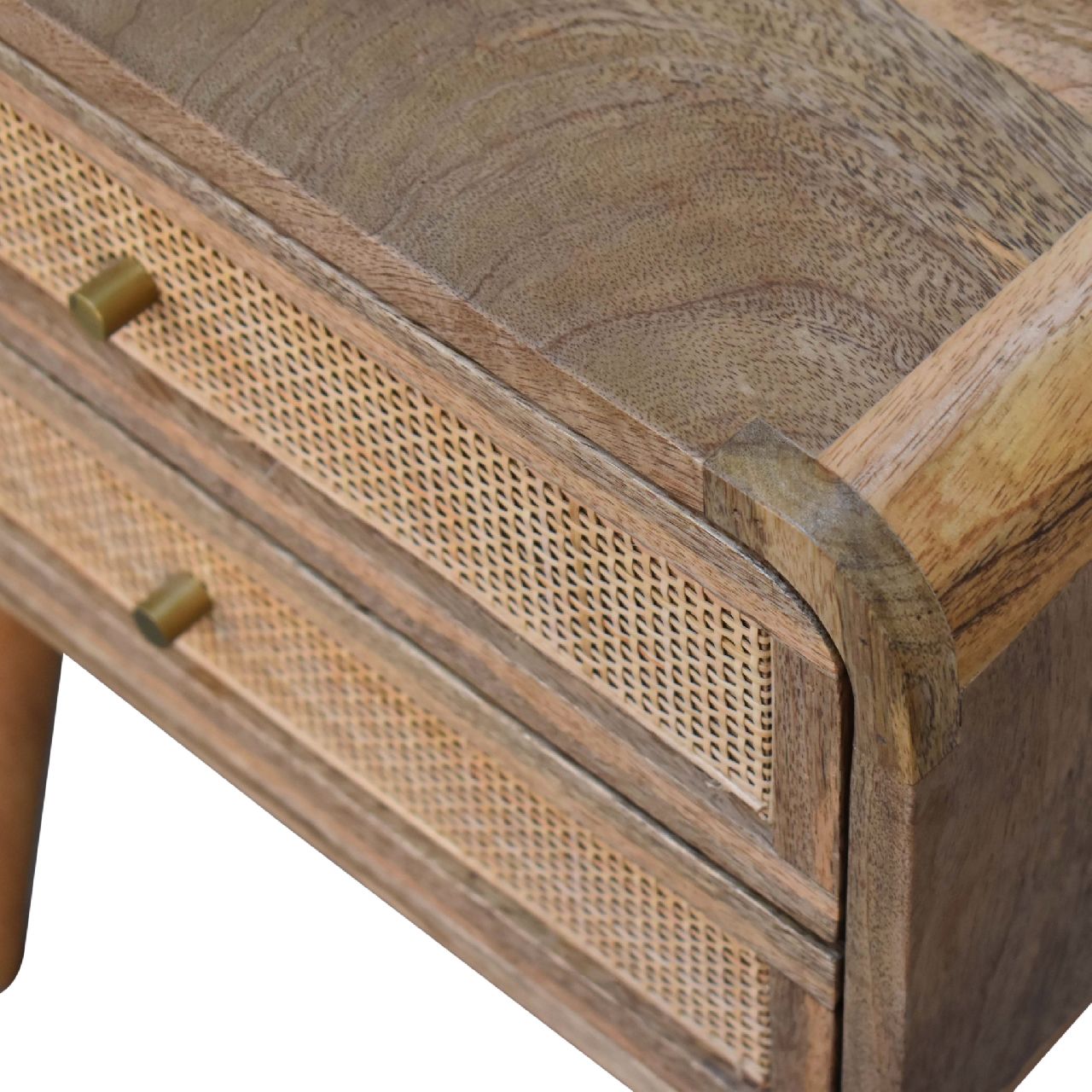 Wood and Rattan Bedside with 2 Drawers