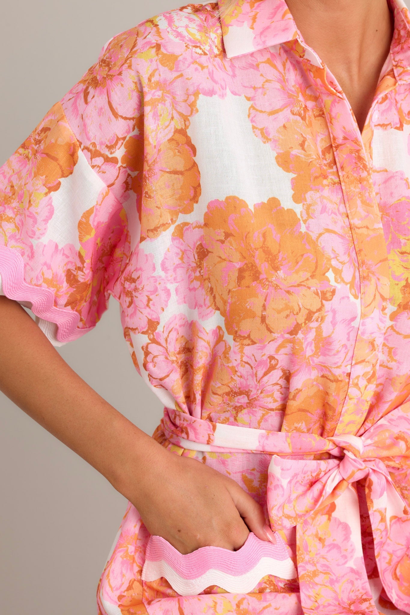 Long Time Love Light Pink Floral Mini Shirt Dress