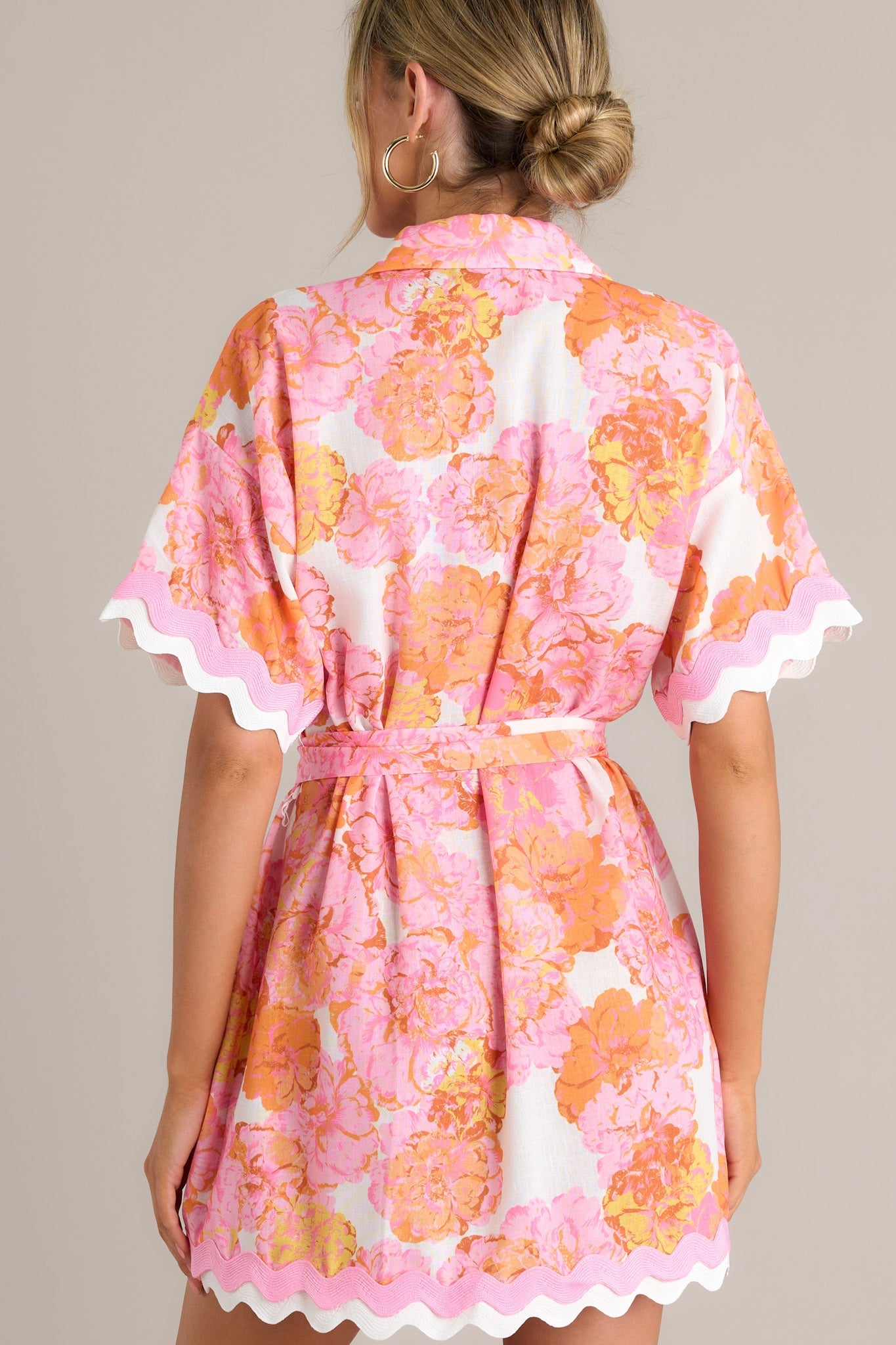 Long Time Love Light Pink Floral Mini Shirt Dress