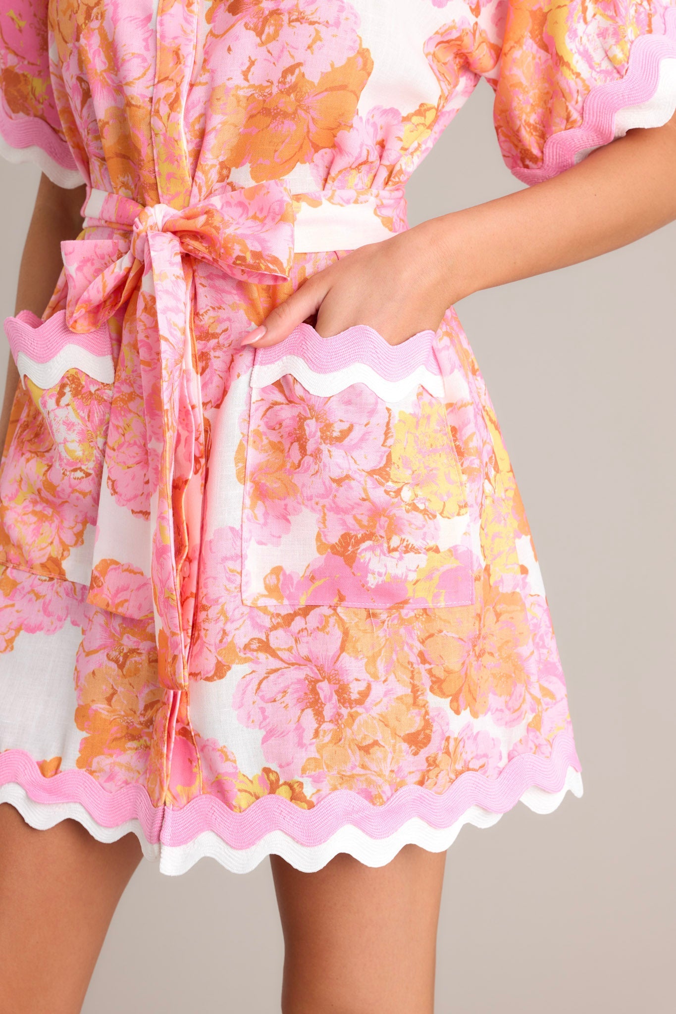 Long Time Love Light Pink Floral Mini Shirt Dress