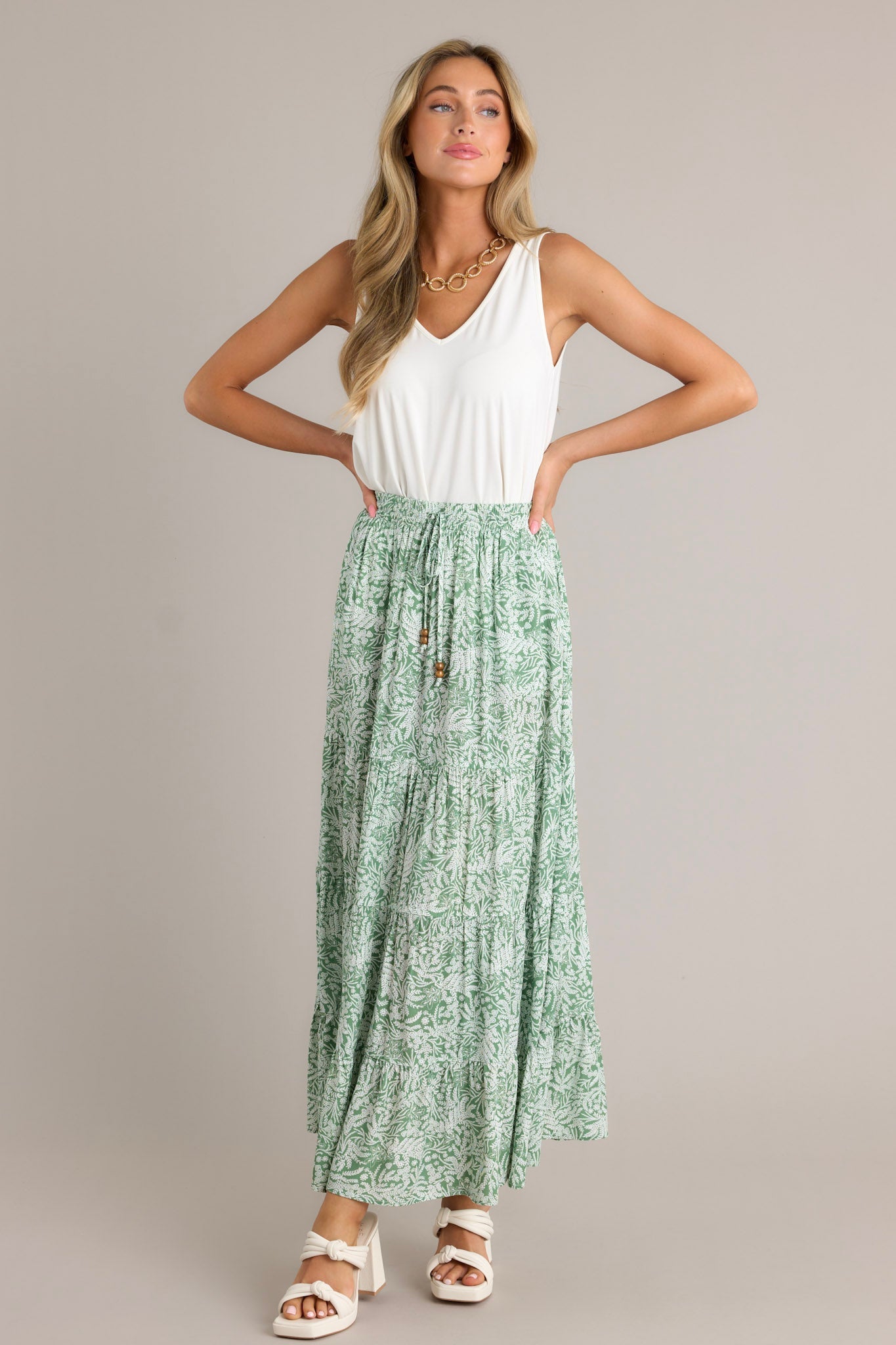 Blissful Moments Light Green Floral Maxi Skirt