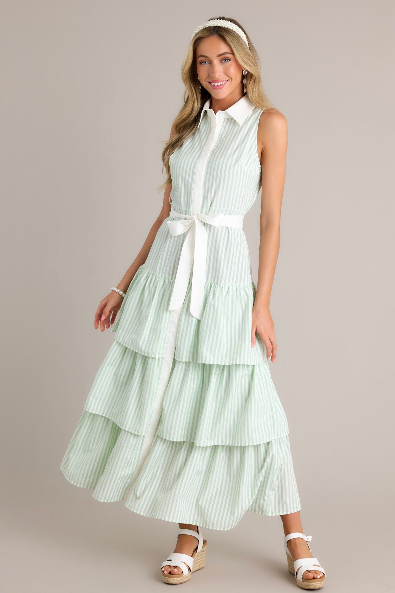 Treasure Trove Mint Green Stripe Button Front Maxi Dress