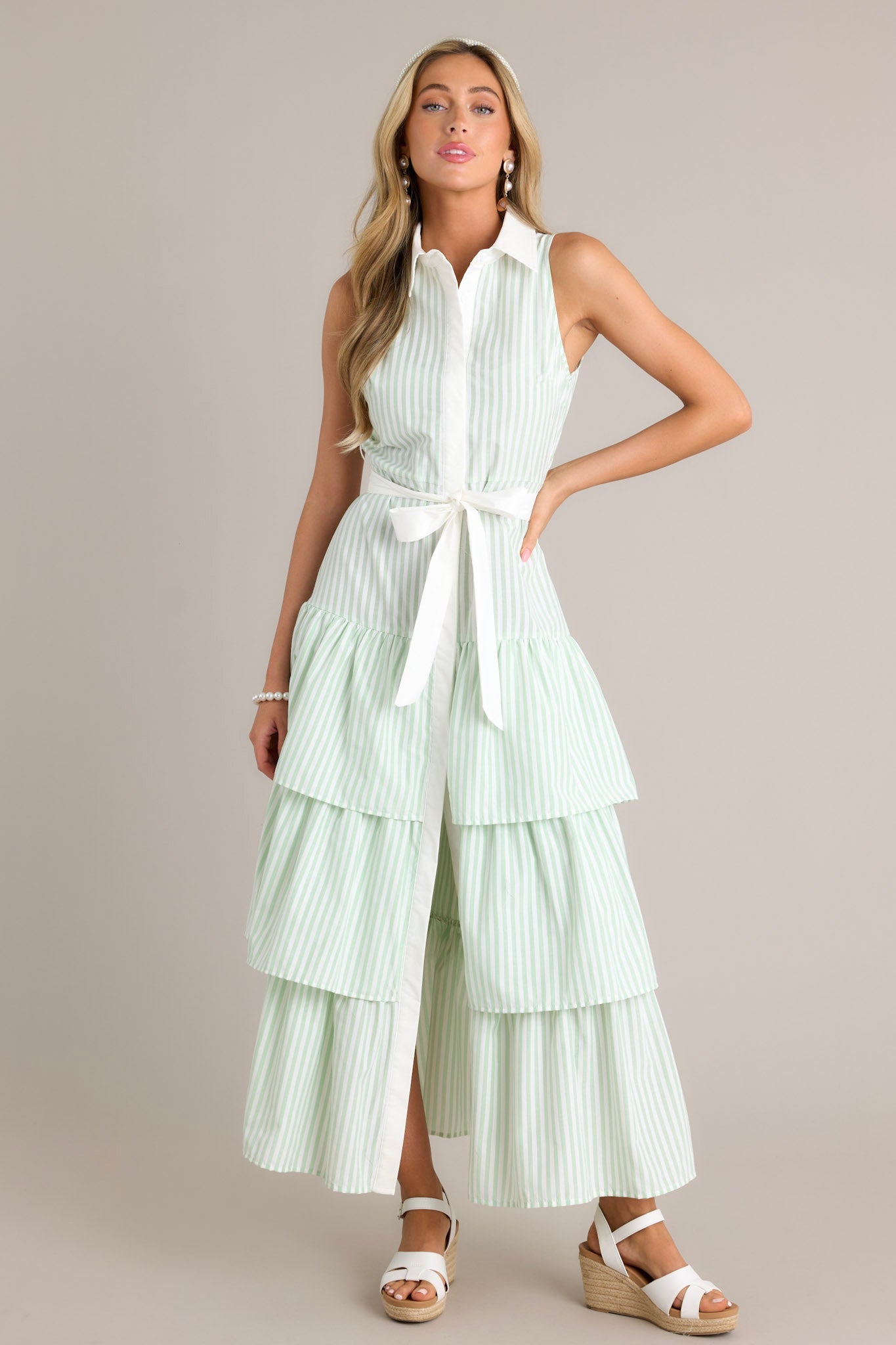 Treasure Trove Mint Green Stripe Button Front Maxi Dress