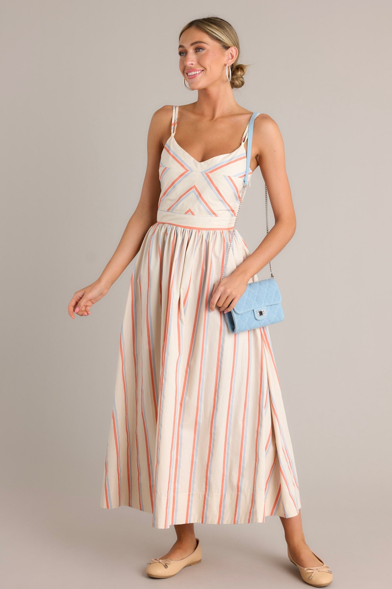 Relaxed Retreat 100% Cotton Beige Multi Stripe Maxi Dress