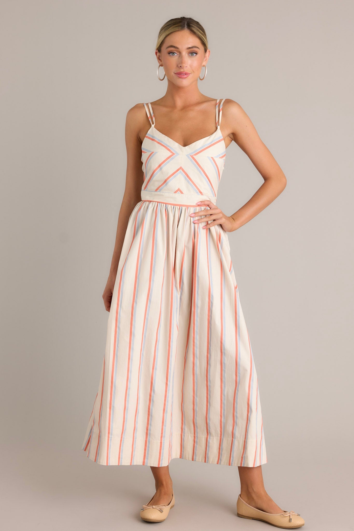 Relaxed Retreat 100% Cotton Beige Multi Stripe Maxi Dress