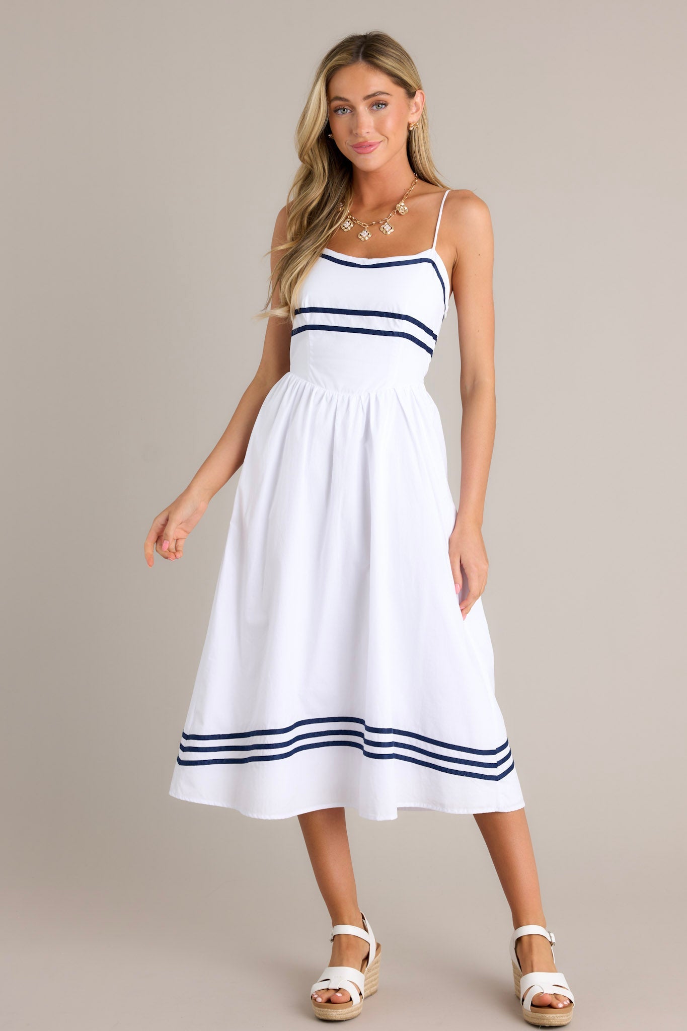 Sweet Melody 100% Cotton White Drop Waist Midi Dress