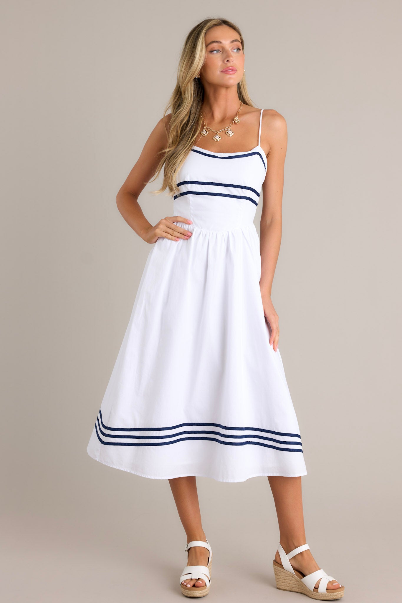 Sweet Melody 100% Cotton White Drop Waist Midi Dress