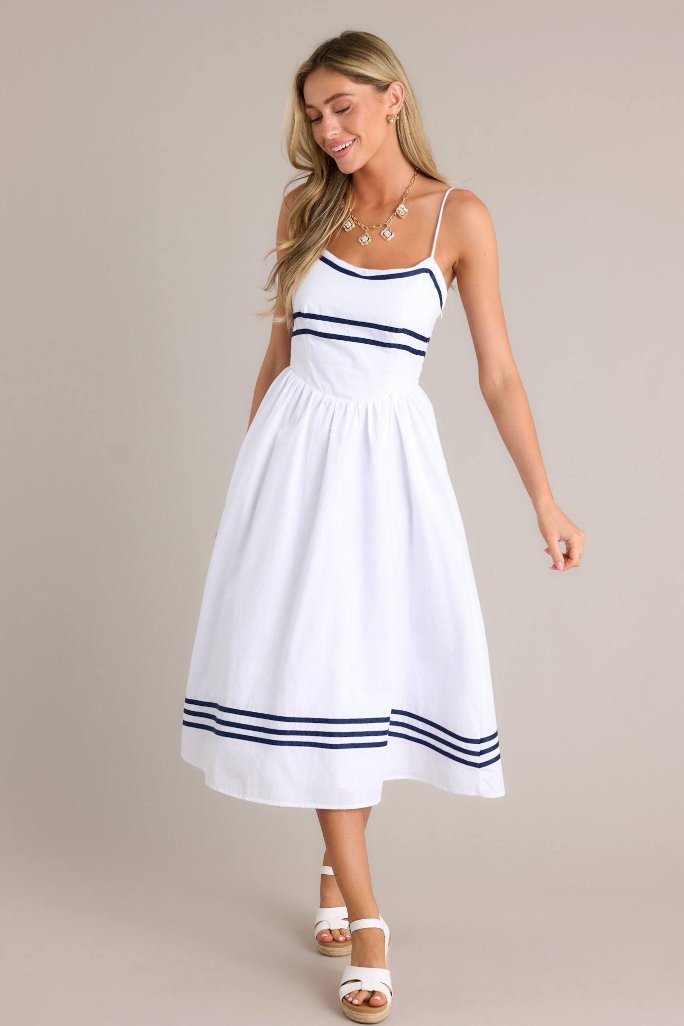 Sweet Melody 100% Cotton White Drop Waist Midi Dress